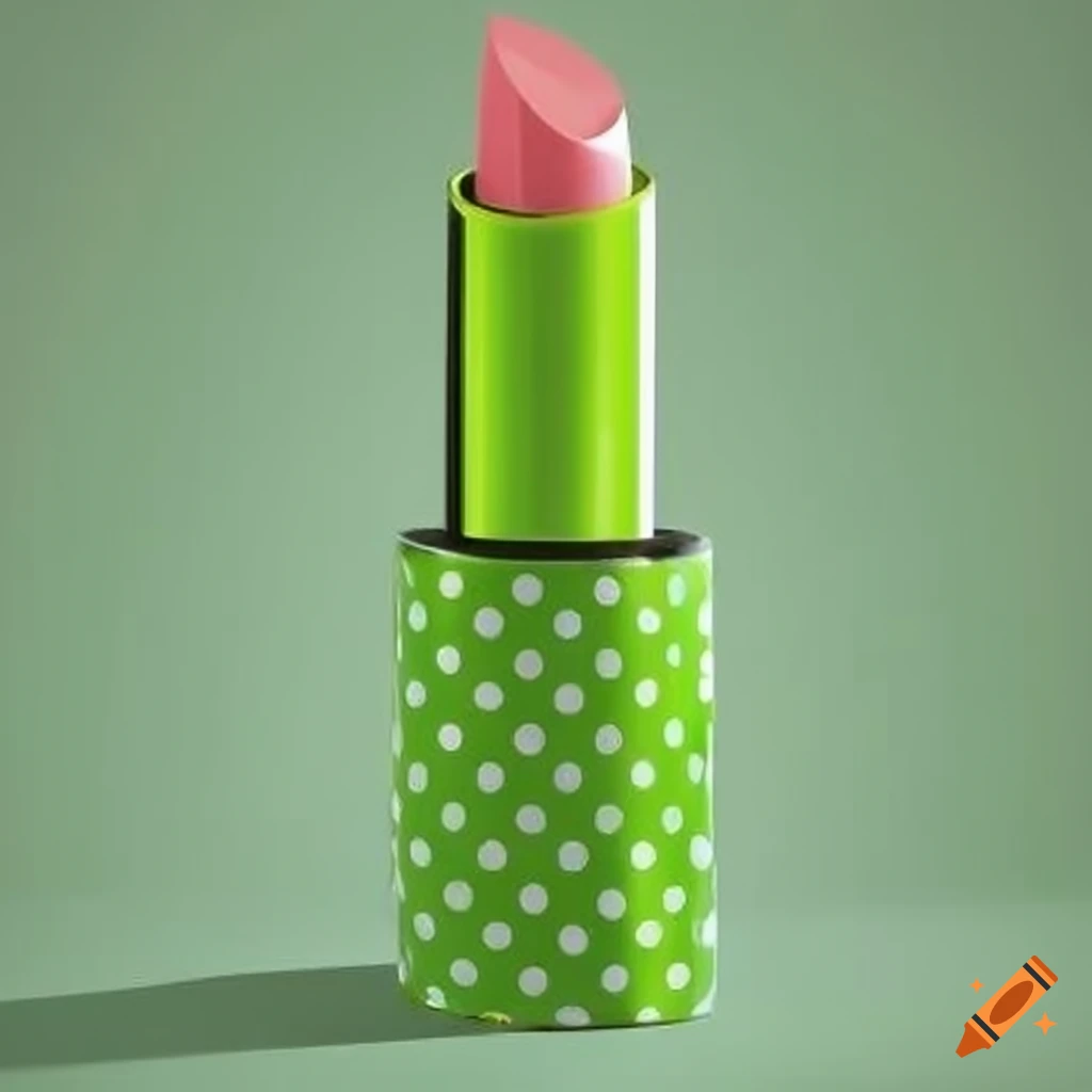 White and limegreen lipstick tube with polka dots pattern on Craiyon