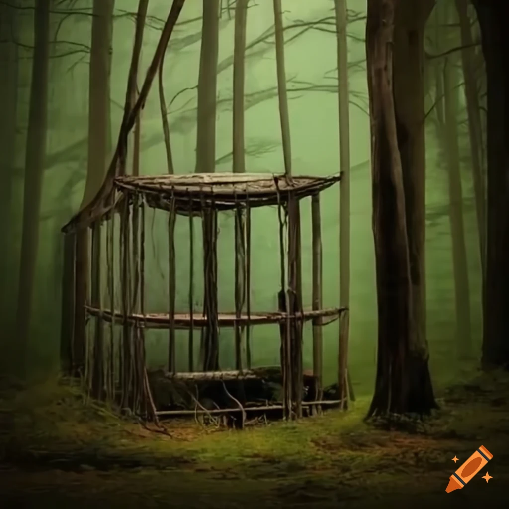 Empty cage in the forest on Craiyon