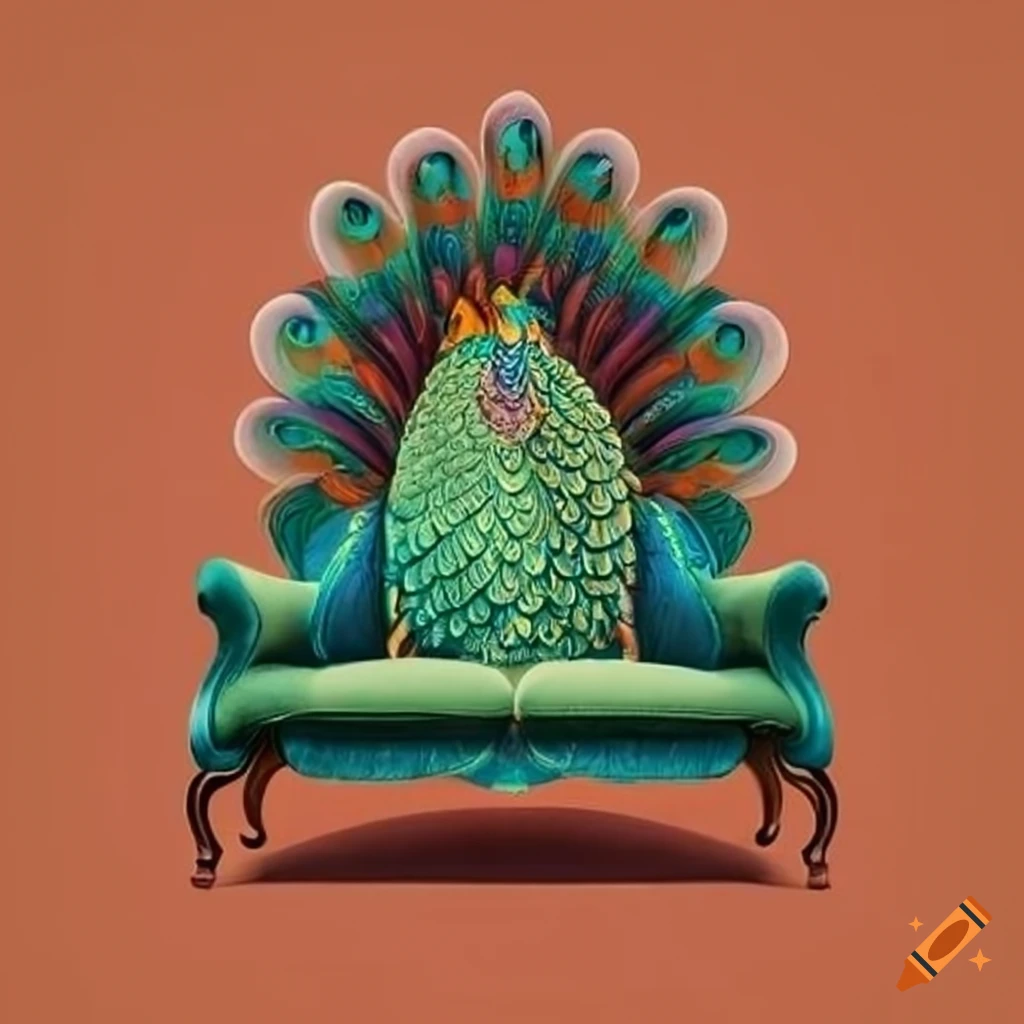Classic sofa with peacock design on Craiyon
