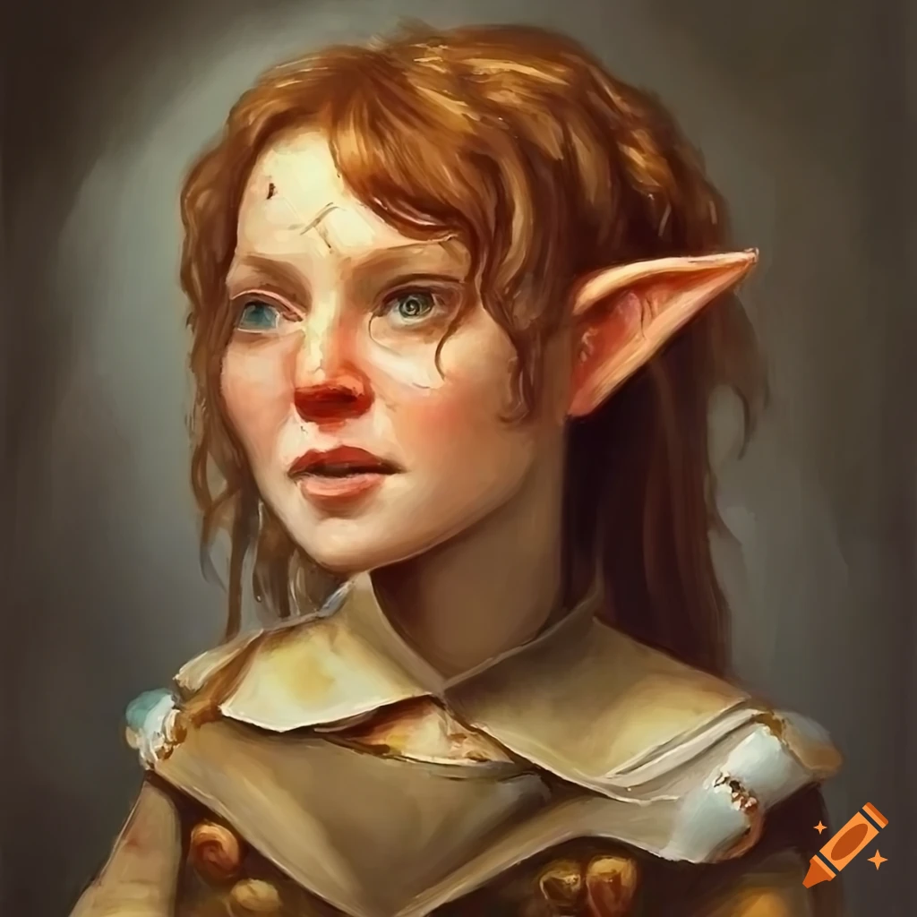 Oil painting of a female halfling inventor