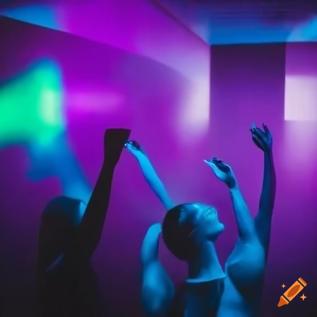 Vibrant dance club with black and blue decor