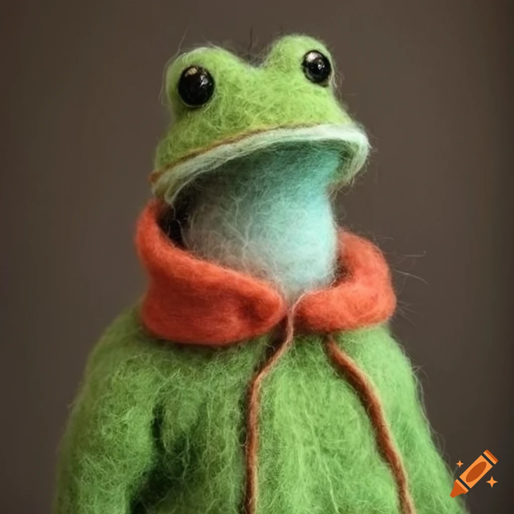 Felted Wool Frog Wearing Cozy Clothes