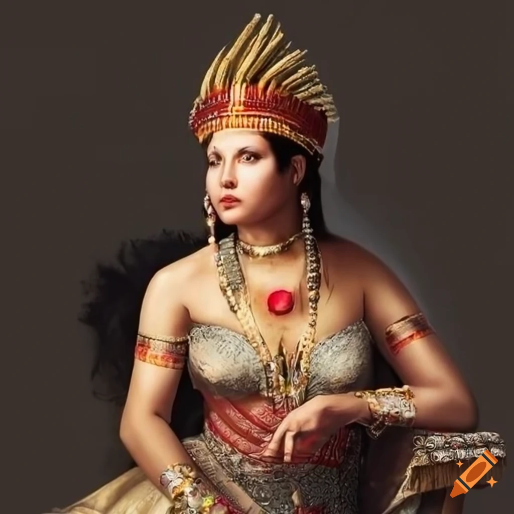 portrait of a regal indigenous woman sitting on a throne