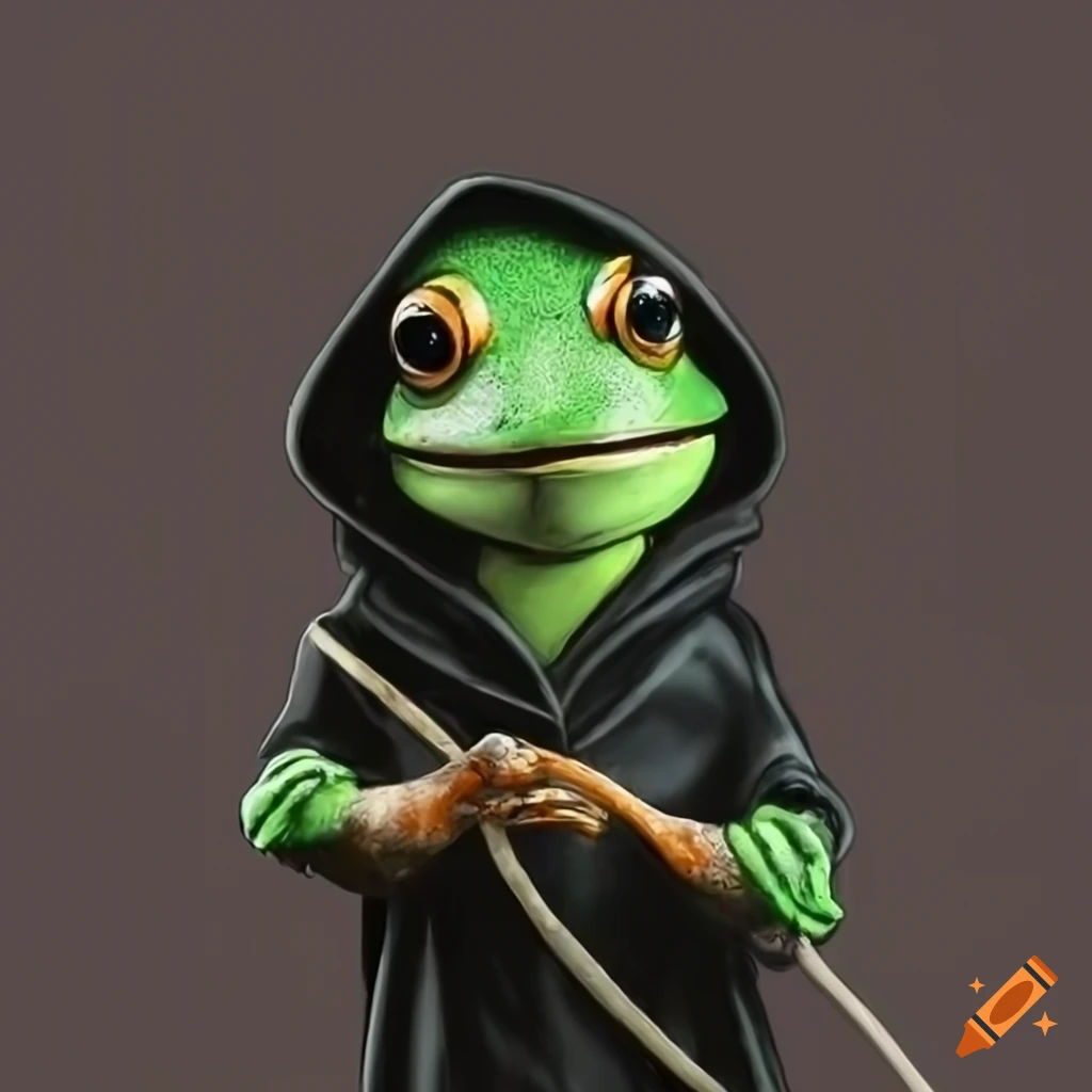 anthropomorphic frog in black robes
