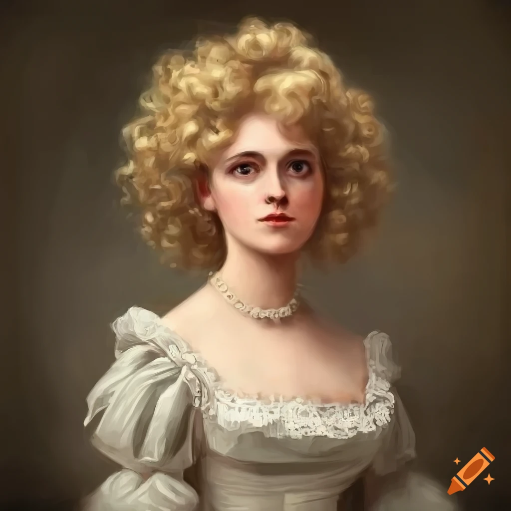 portrait of a Victorian woman with blonde curly hair