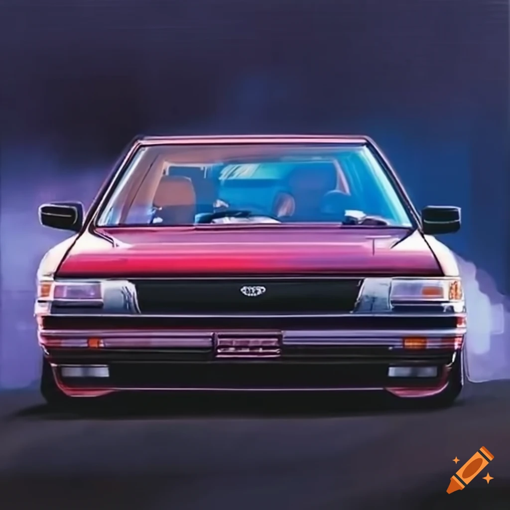 Sports card of a modified 1988 toyota camry on Craiyon