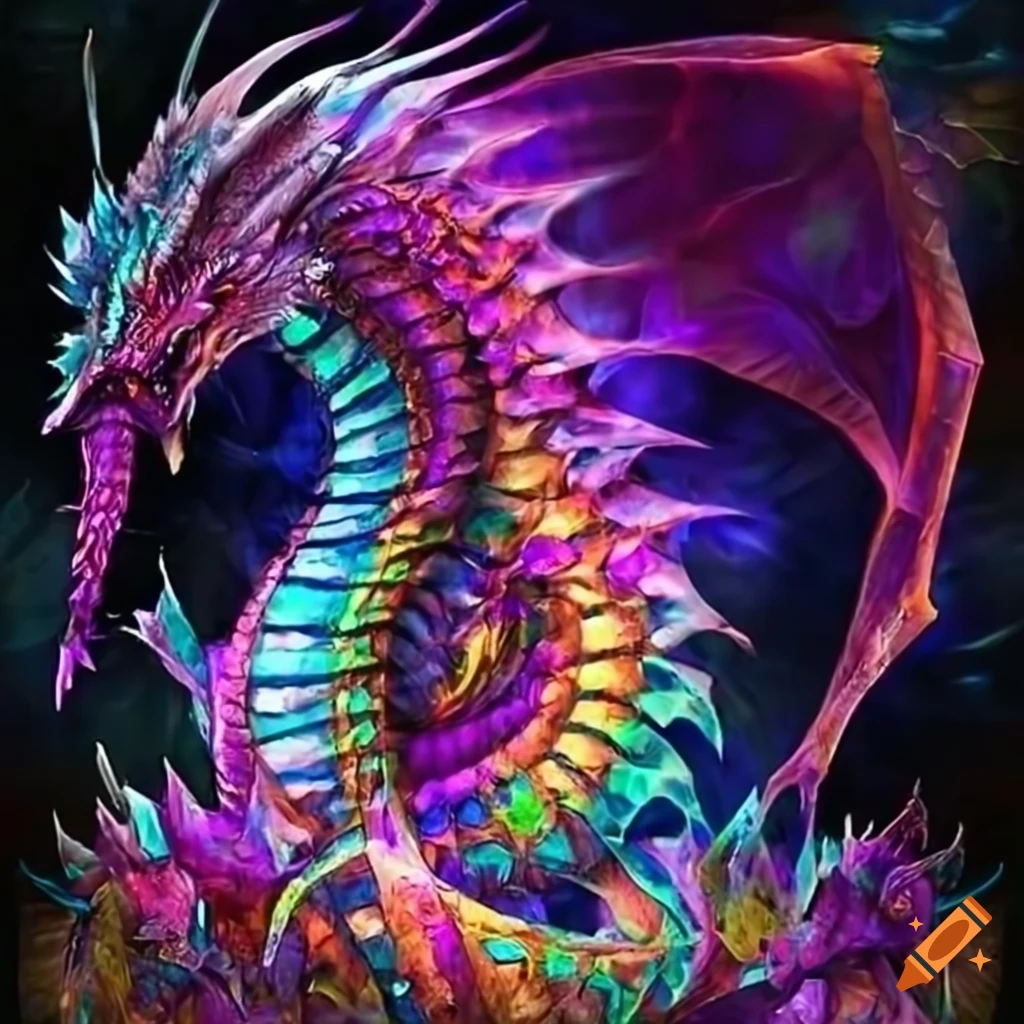 Artistic representation of a psychedelic dragon on Craiyon