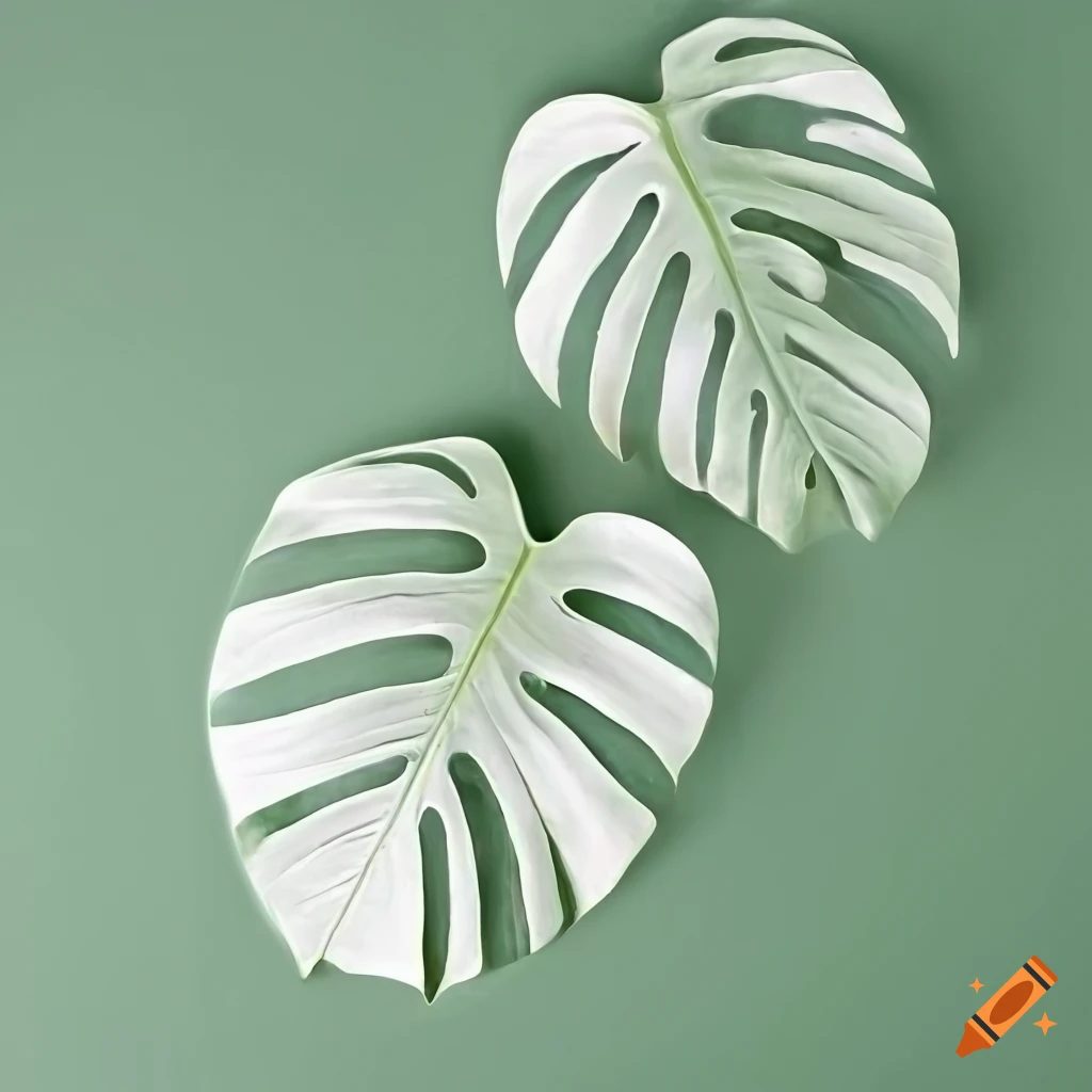 White monstera leaf on sage green background on Craiyon