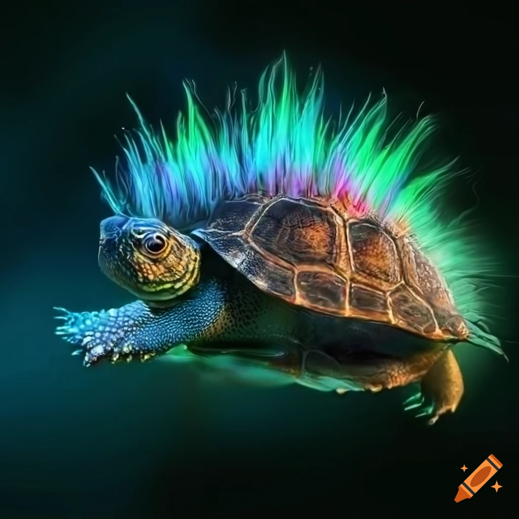 colorful turtle with spiky hair