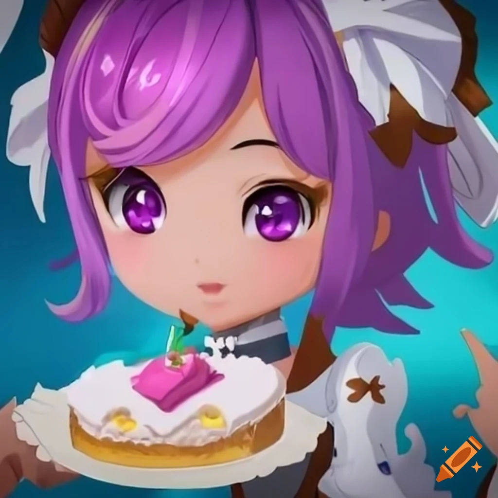 Layla from mobile legends holding a cake