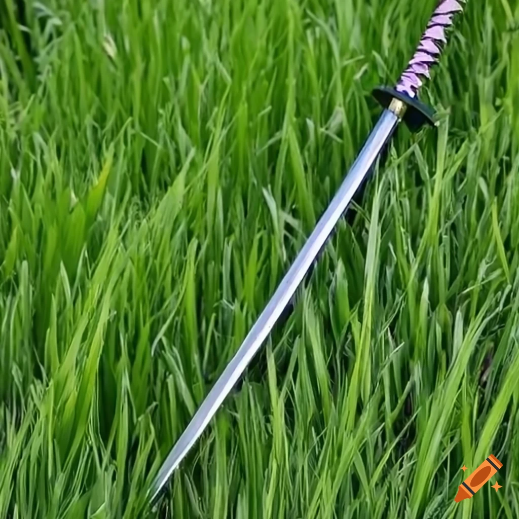 Katana blade hidden in the grass on Craiyon