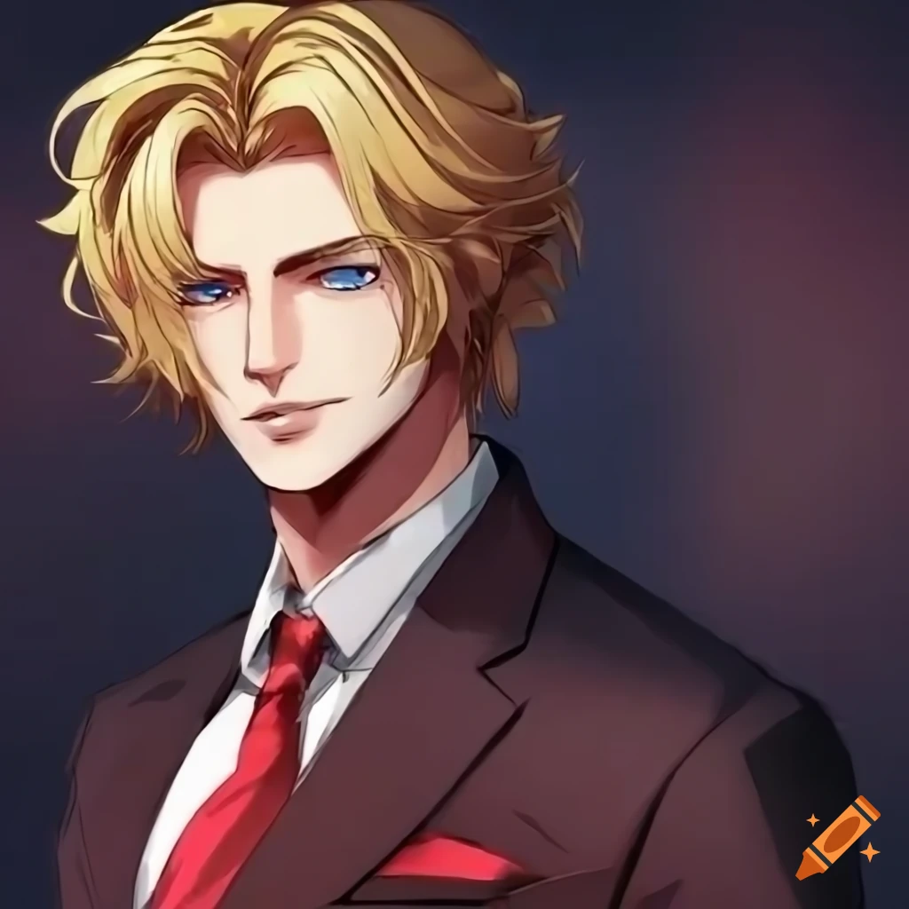 Anime male character with golden blonde hair and blue eyes on Craiyon