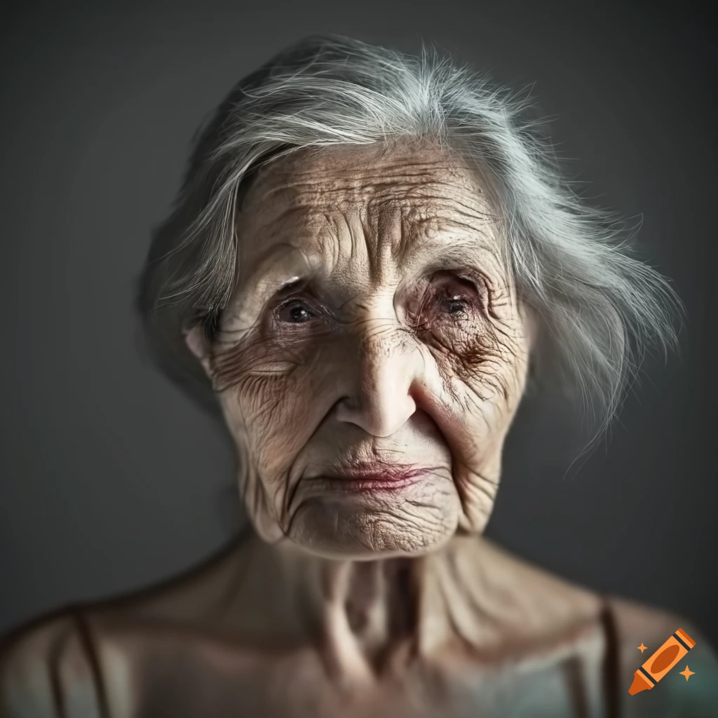 Portrait of an elderly woman on black background on Craiyon