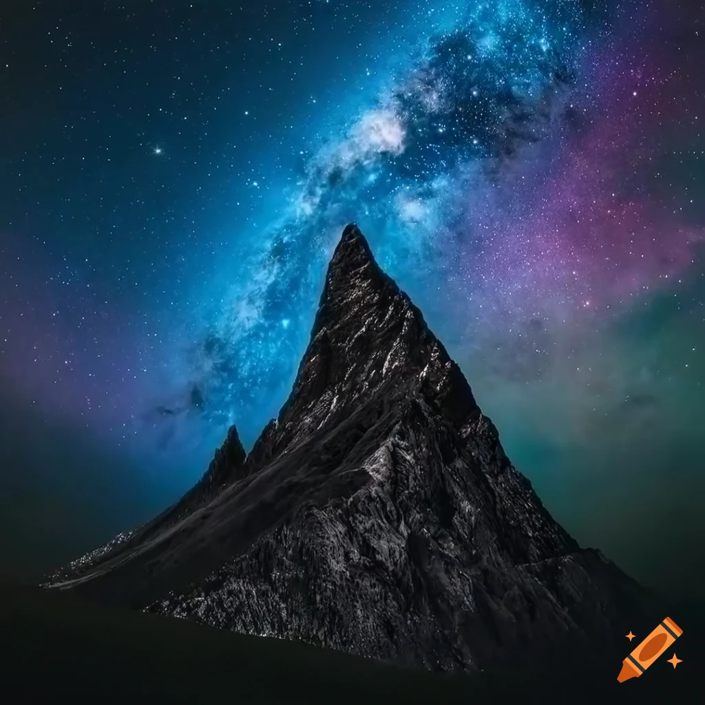 dark mountain peak under a starry night sky