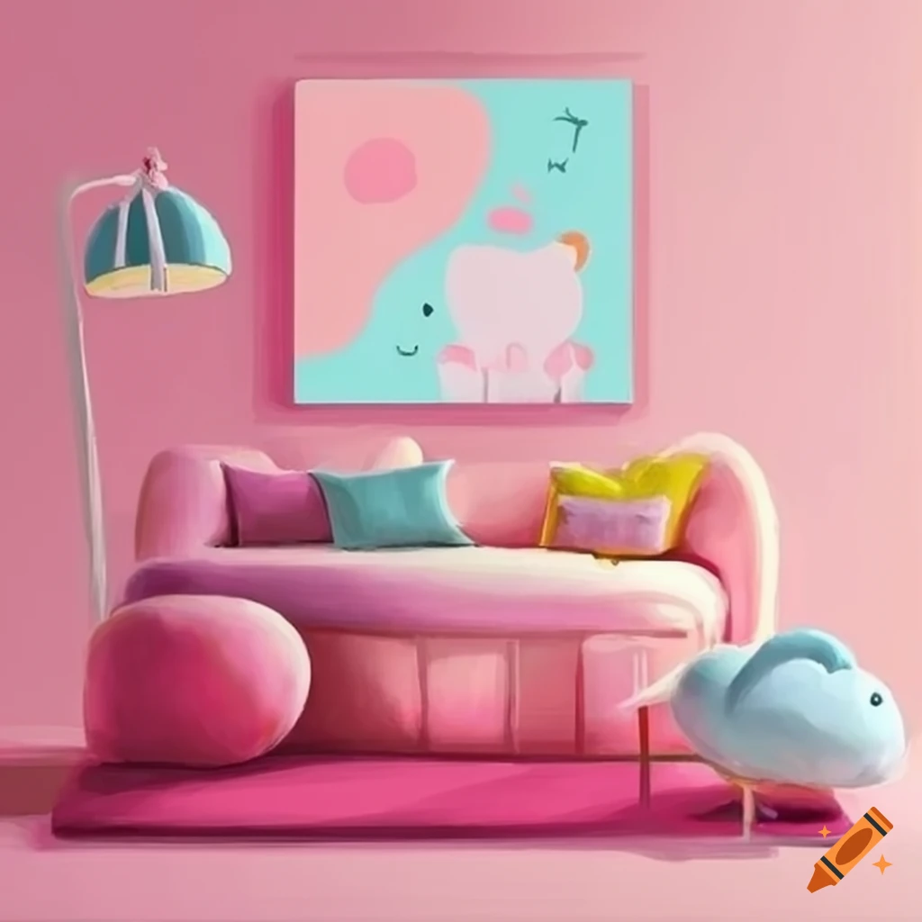 Pink cute room painting on Craiyon