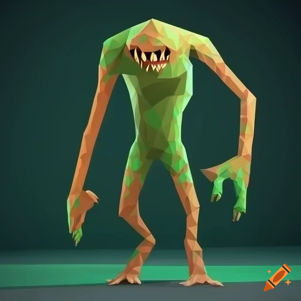 cartoon-style forest monster in lowpoly design