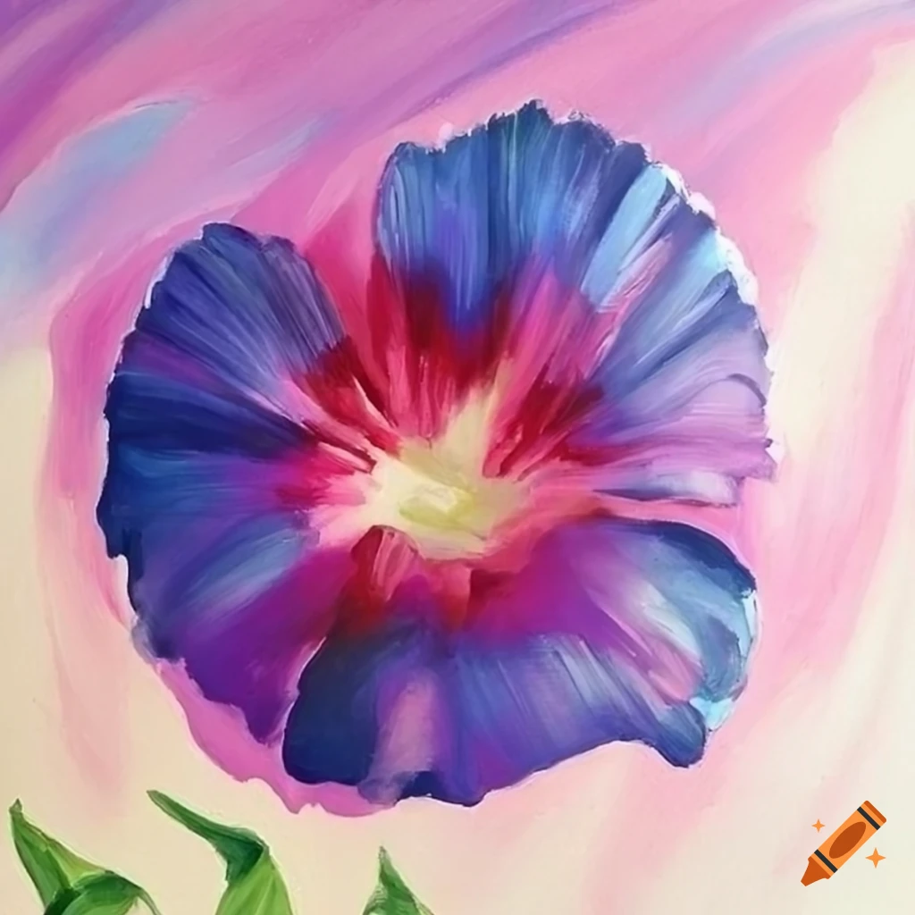 acrylic painting of morning glories with visible brushstrokes