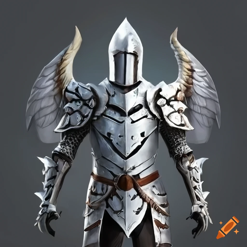 image of a white knight with dragon wings and axes