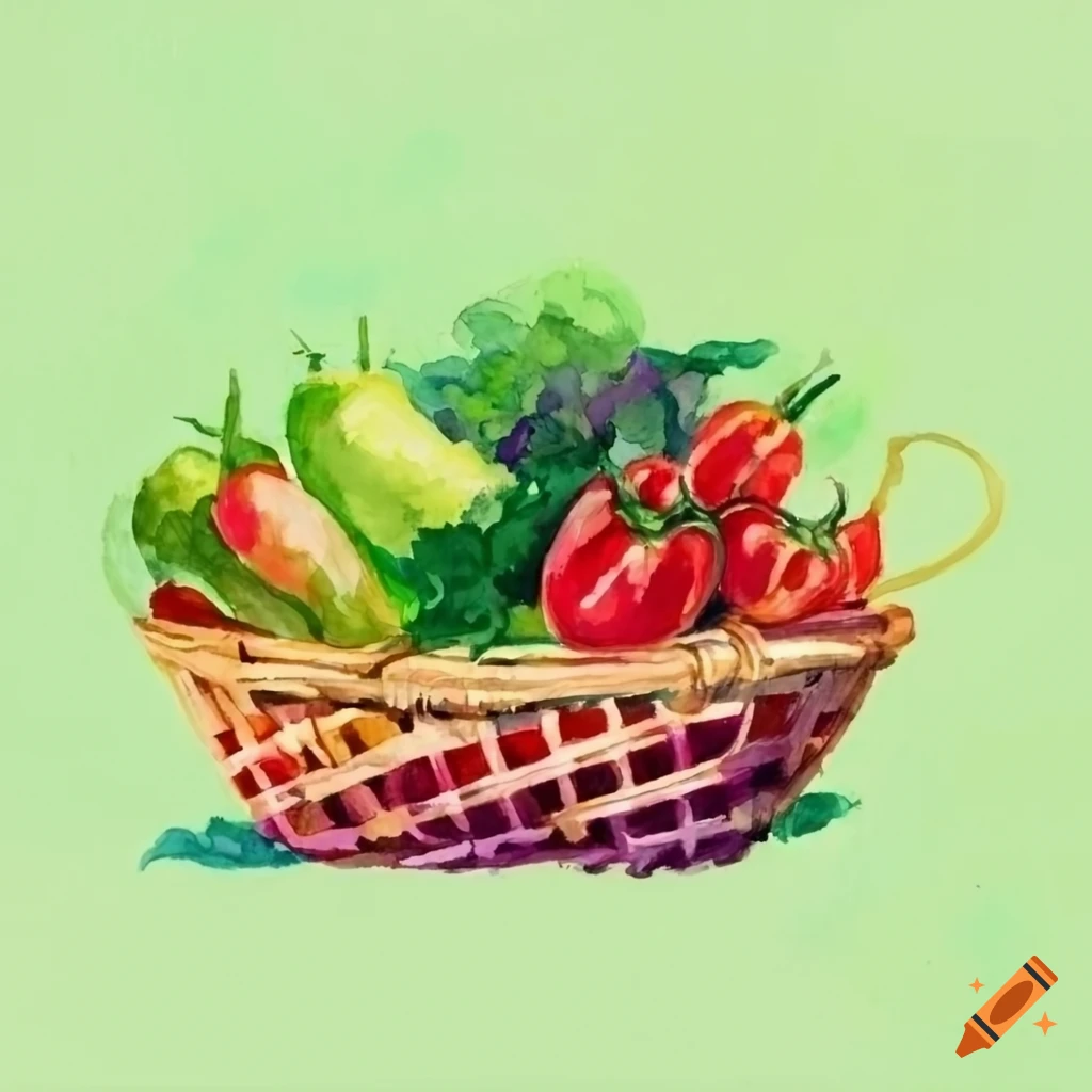 Vibrant Watercolor Of Vegetables In A Basket On Craiyon