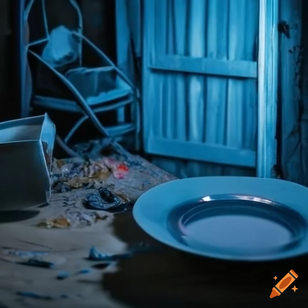 closeup of a table with blue lighting in a shed