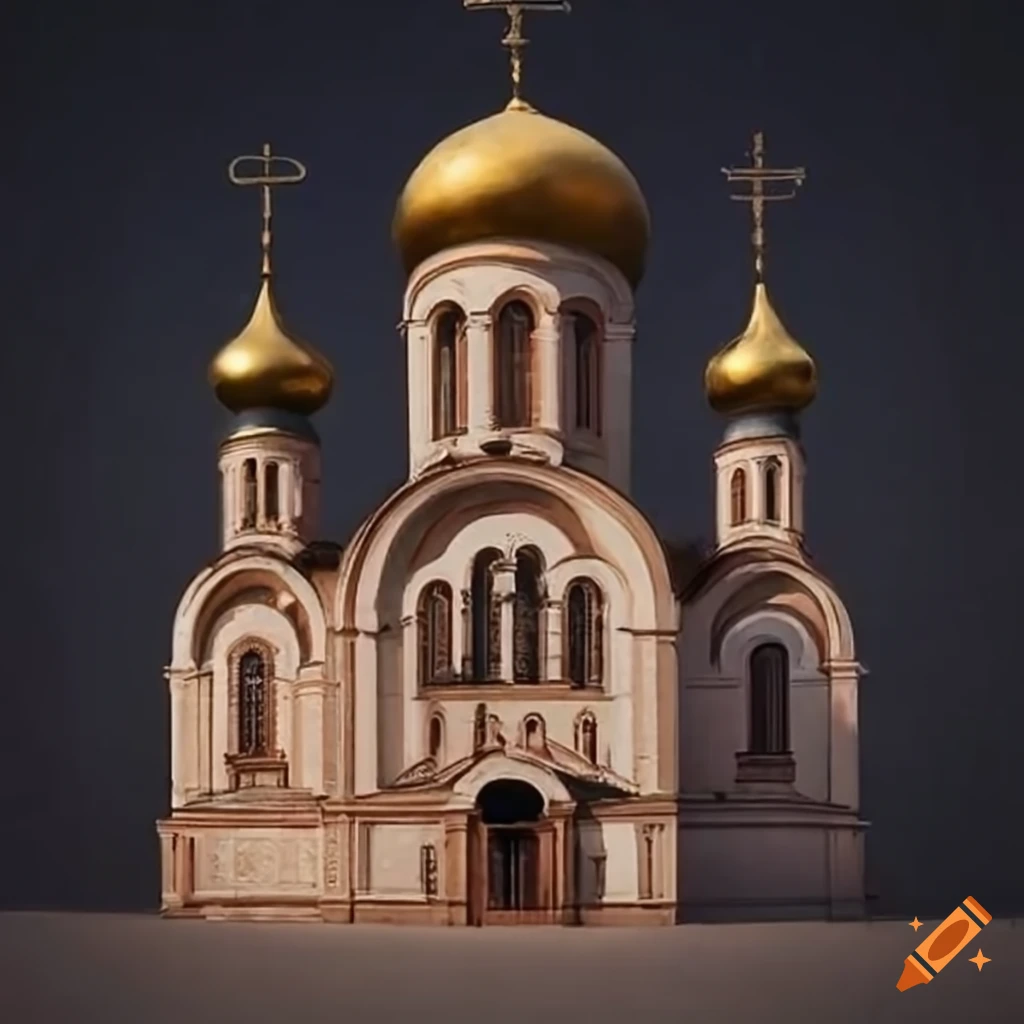 17th century painting of an orthodox church in a city