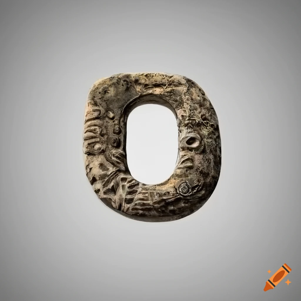 ultra realistic stone letter 'A' with Etruscan masks