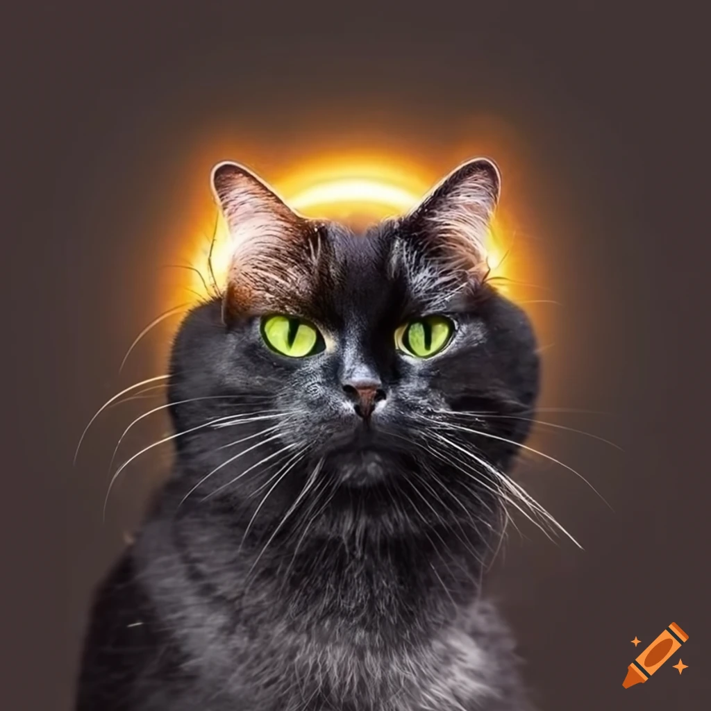 black cat with angelic halo