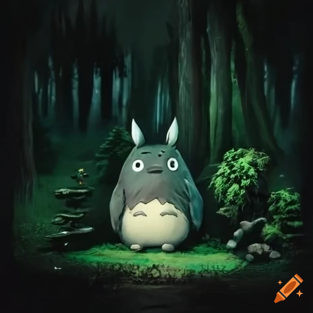 diorama of Totoro and Blade Runner fusion