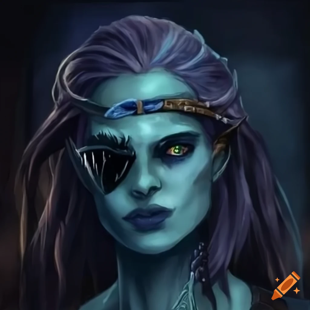Female water genasi pirate with eyepatch
