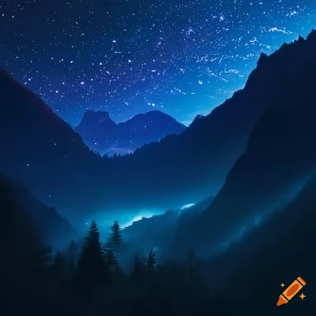 Detailed mountain valley motif artwork