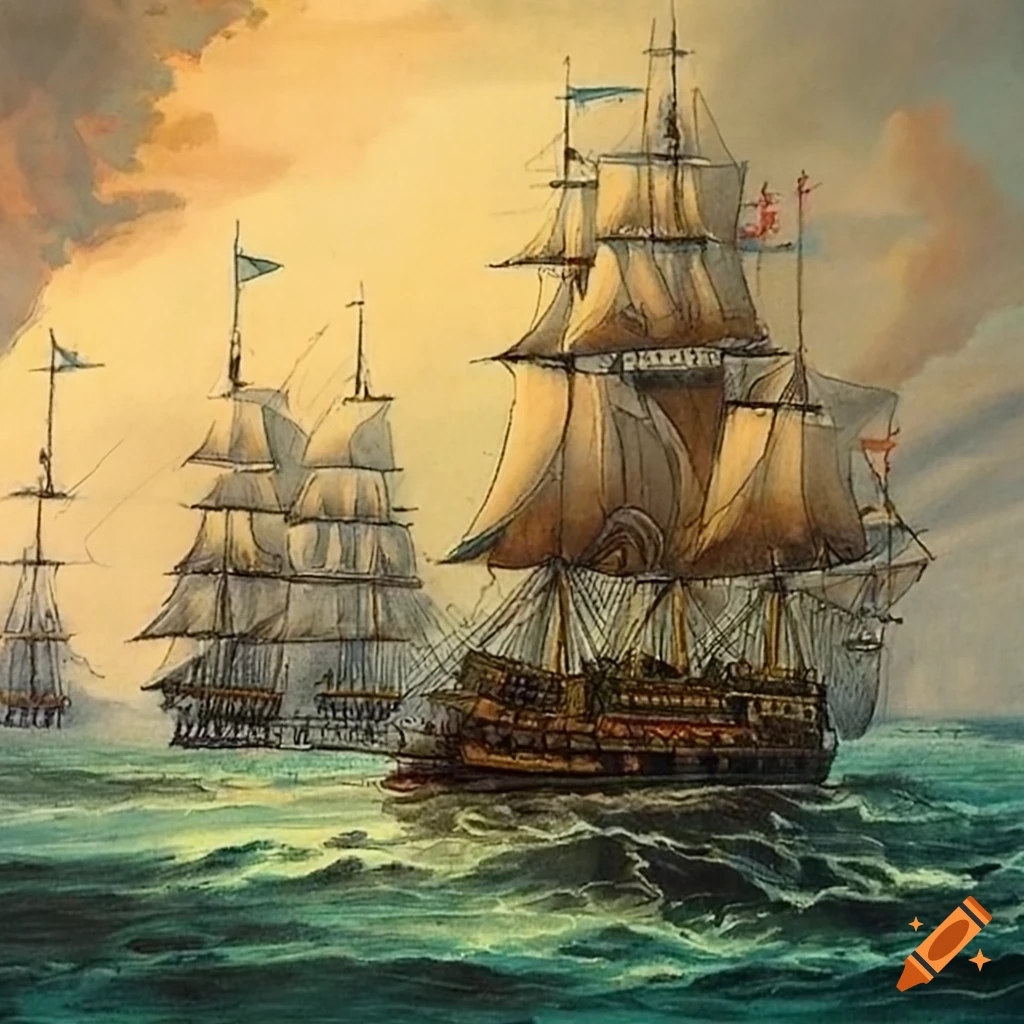 sketch of a naval battle on the Great Lakes
