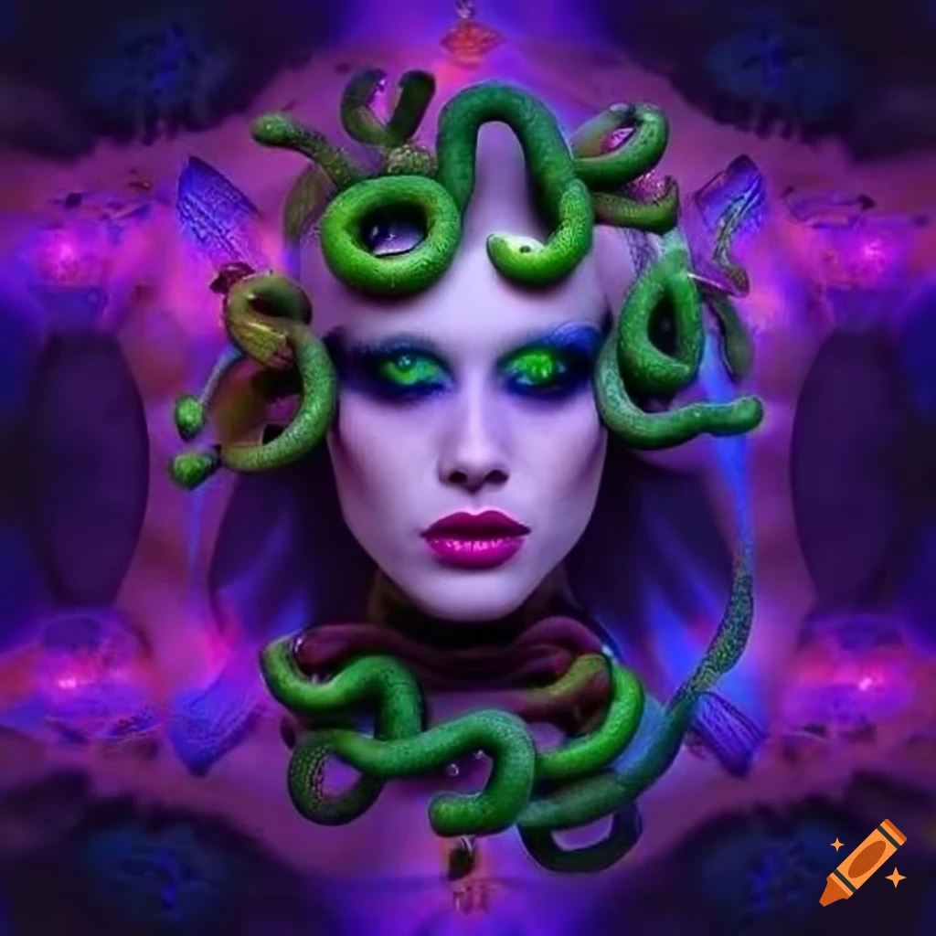 realistic depiction of Medusa in futuristic style
