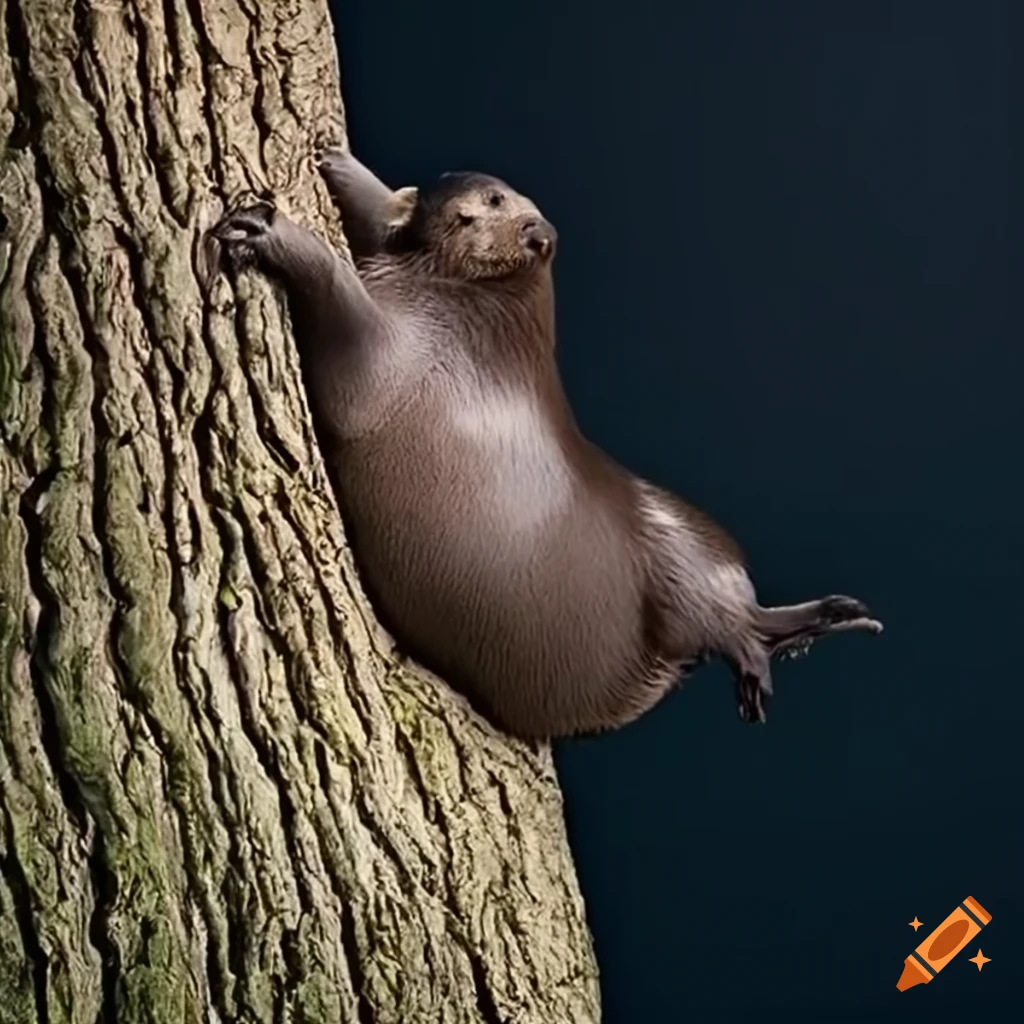 giant otter climbing a tree