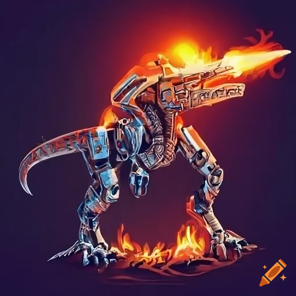 Mechanical velociraptor with flamethrowers