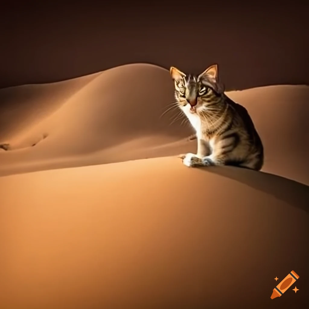 Cat in a desert landscape