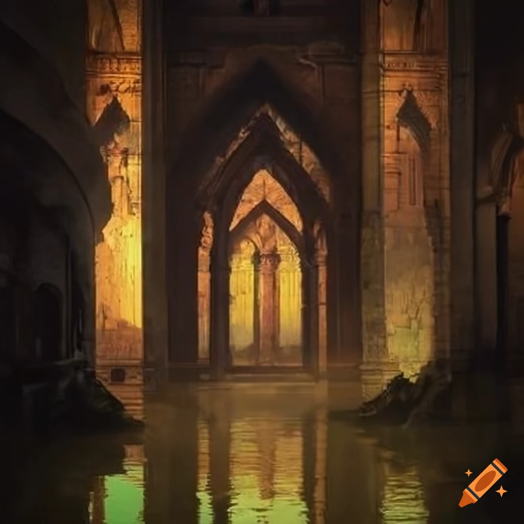 flooded halls in ancient ruins