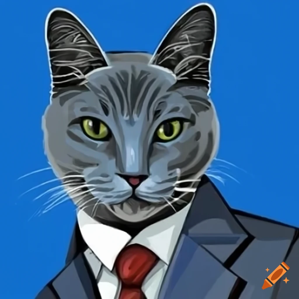 Portrait of a russian blue cat in a suit