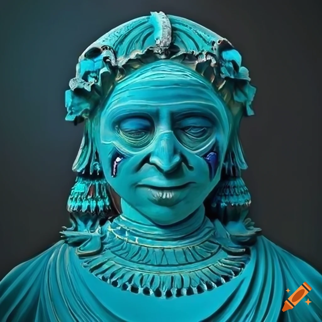 Detailed cyan architectural carving-style mountain valley on Craiyon
