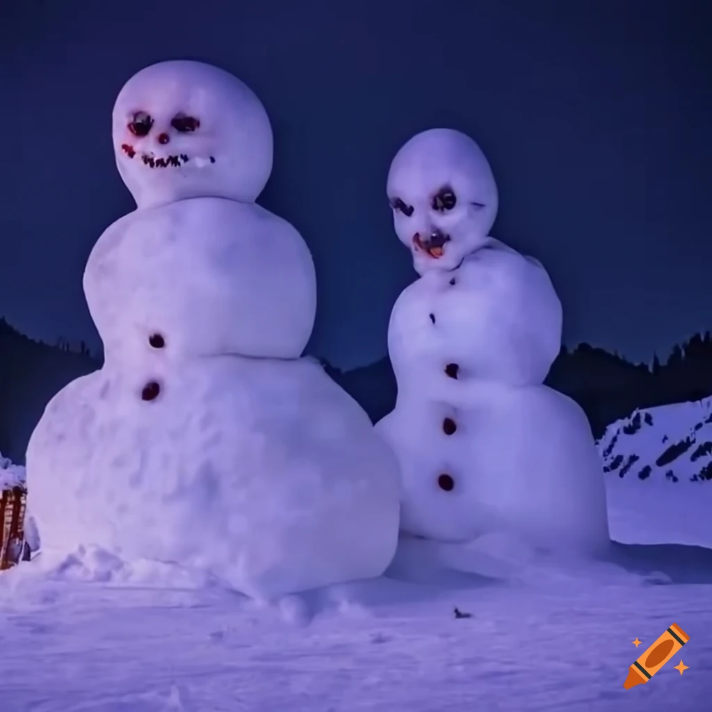 scary alien snowman in a snowy winter landscape