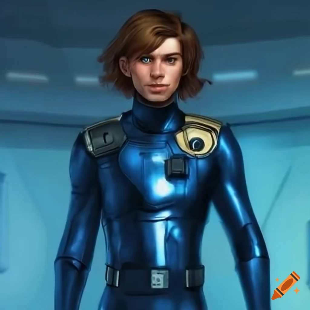 illustration of a male space ranger in a metallic blue suit