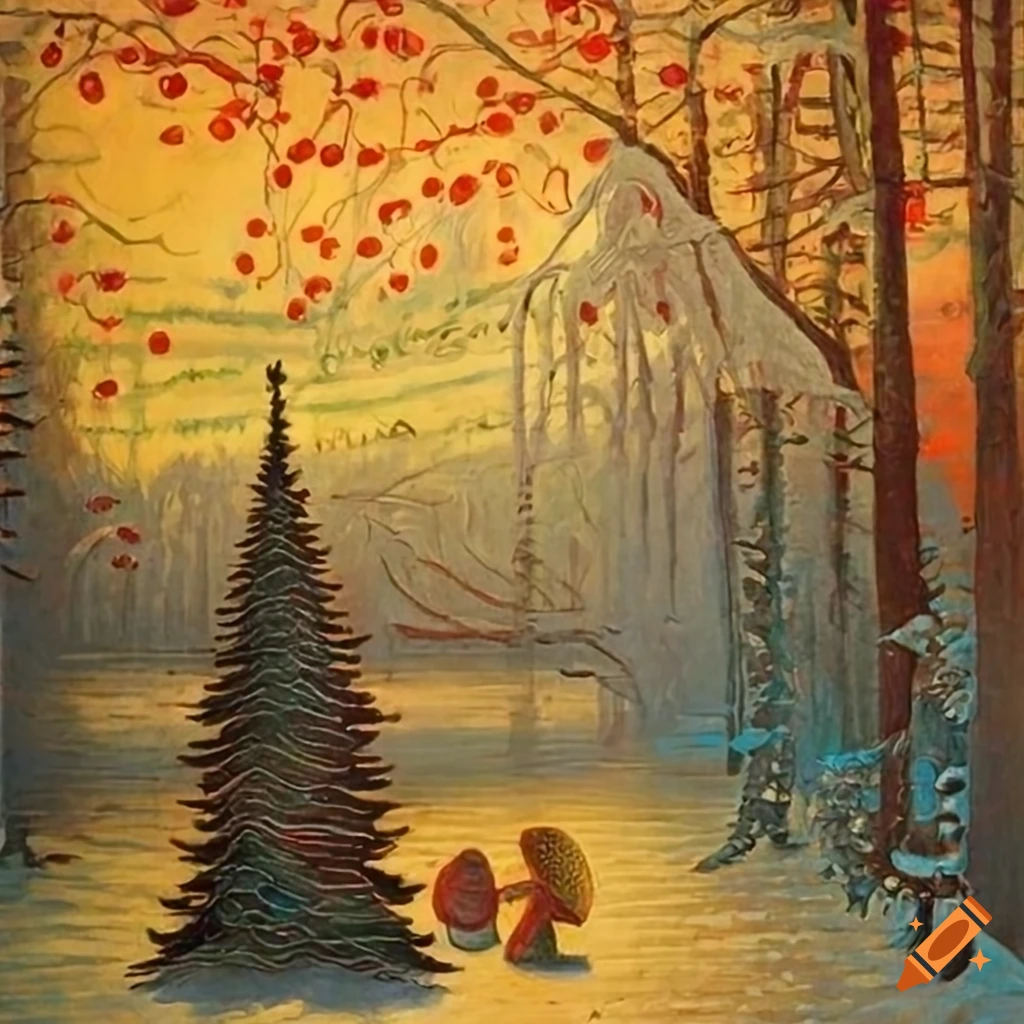 festive Christmas forest scene illustration