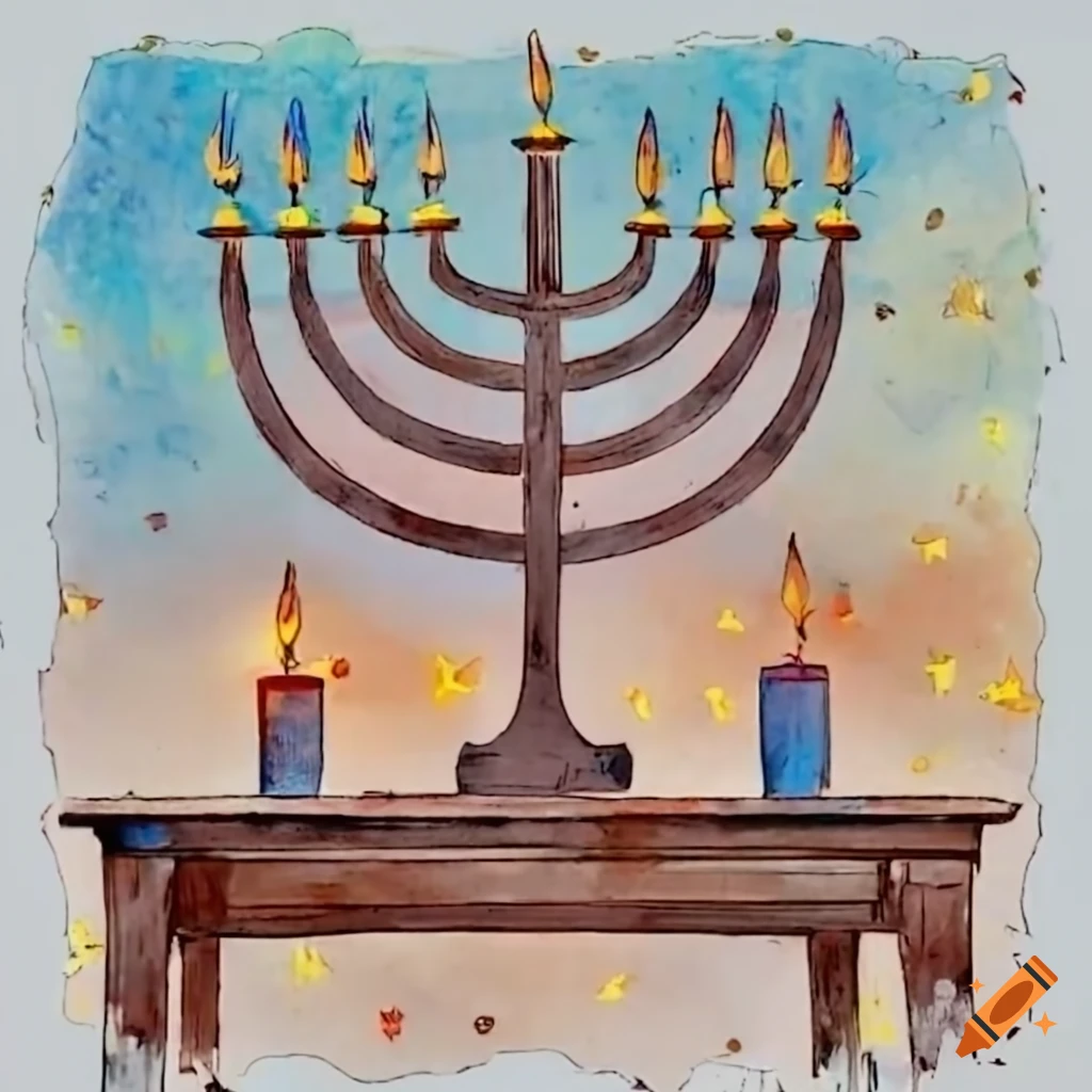 image of a lit menorah on a wooden table