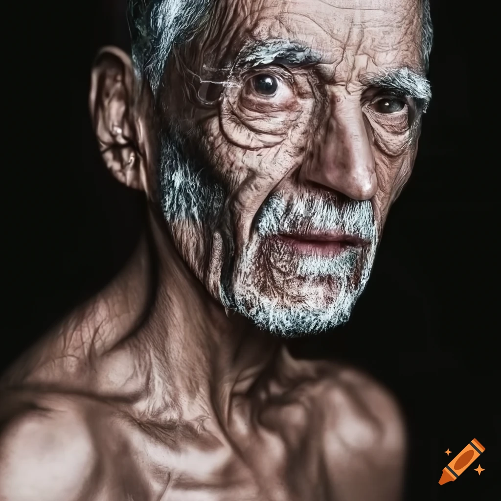 Chrome-covered elderly man photo on Craiyon