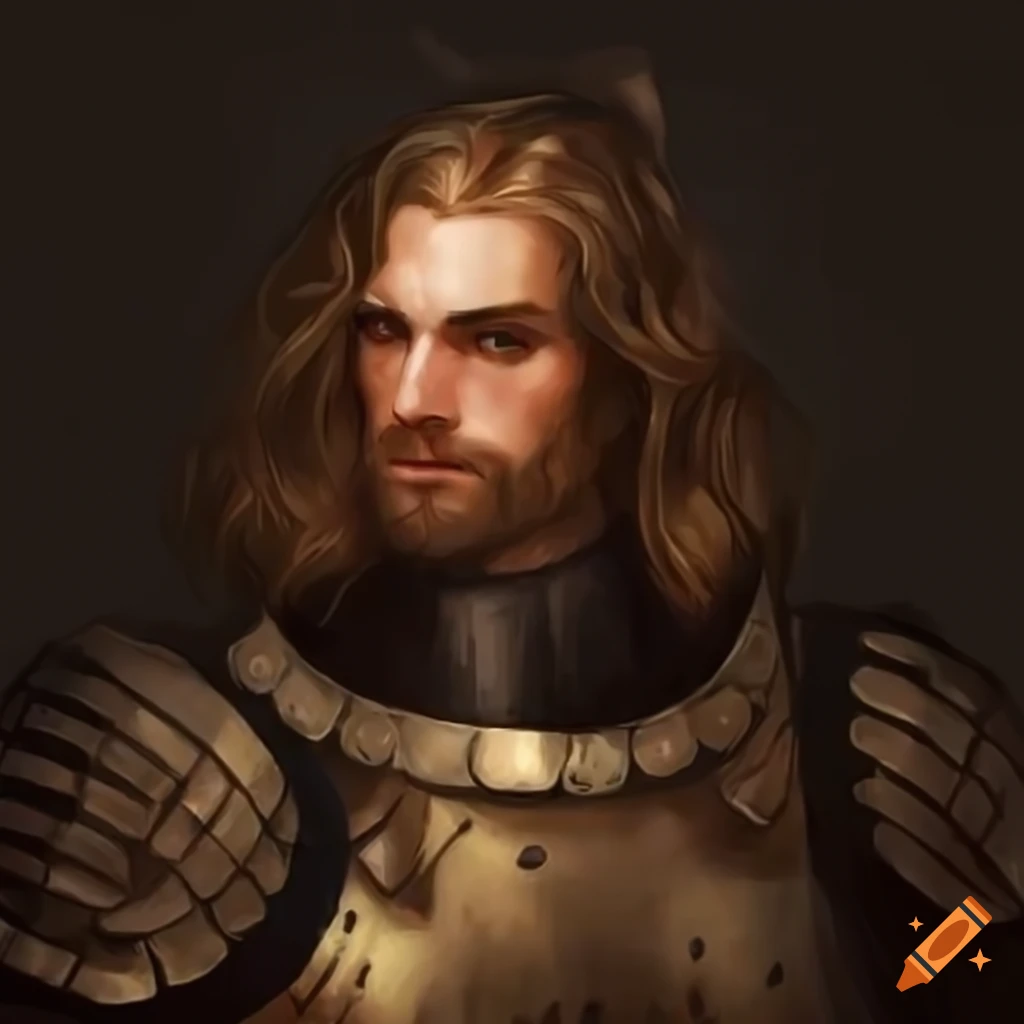 Image of a man in armor with brown hair and eyes