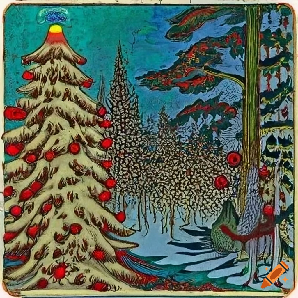 Christmas illustration of cloisonné forest scene on Craiyon