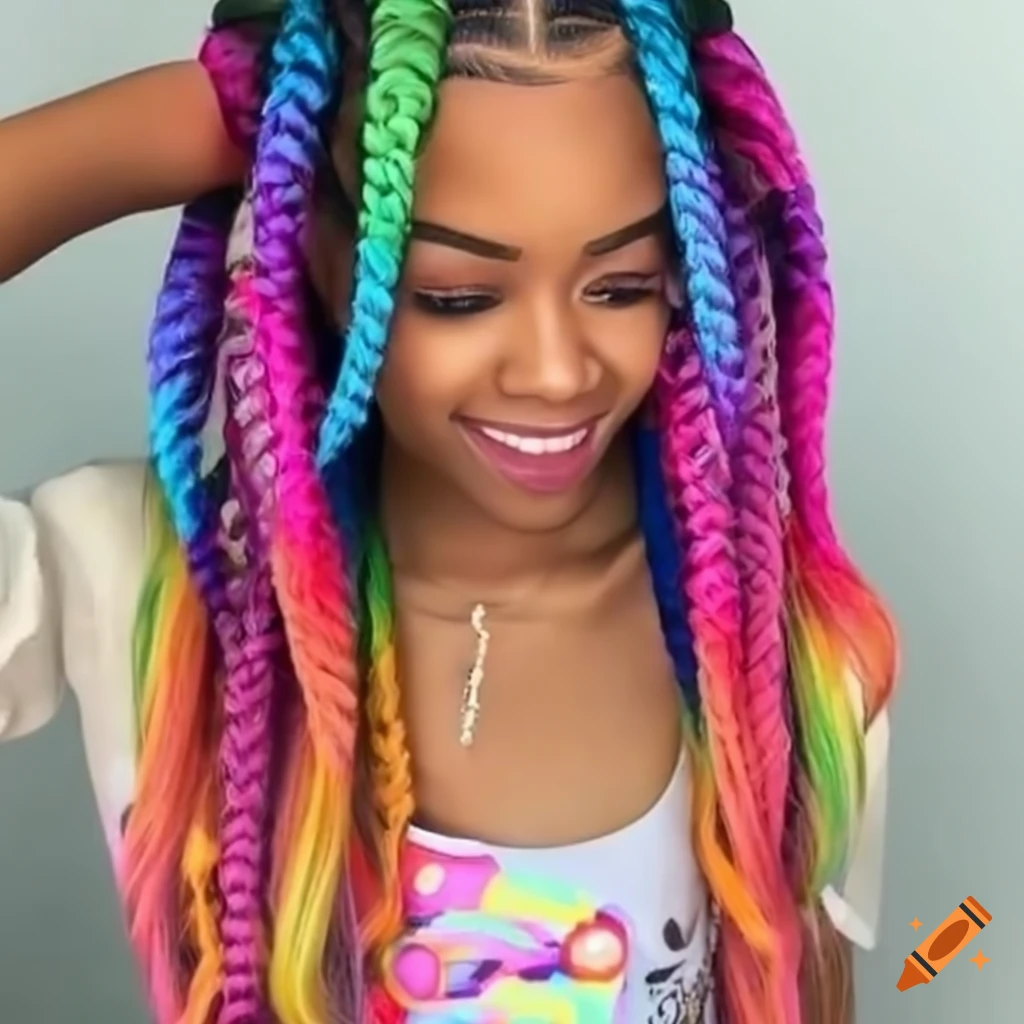 Colorful pop diva with box braids hairstyle on Craiyon