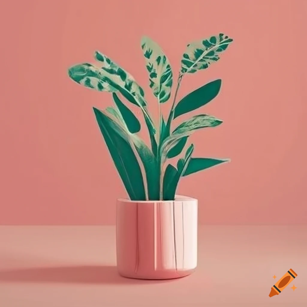 retro style indoor plants in pastel colors