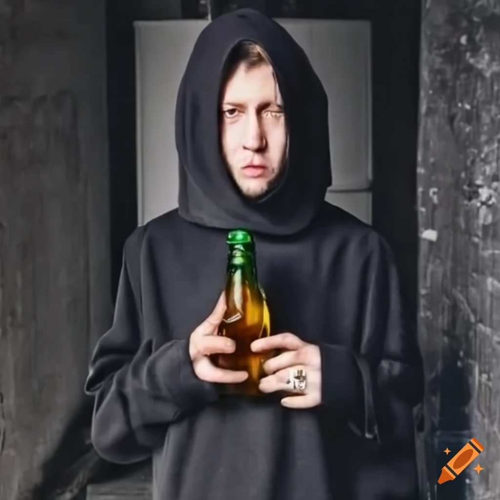 Alan walker holding a bottle of beer on Craiyon