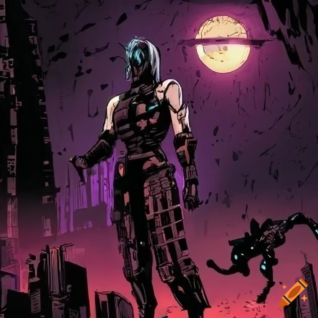 dark sci-fi city comic illustration