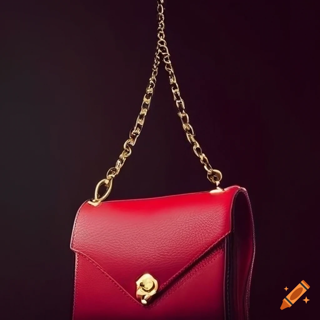 Cherry red leather purse bag with golden details